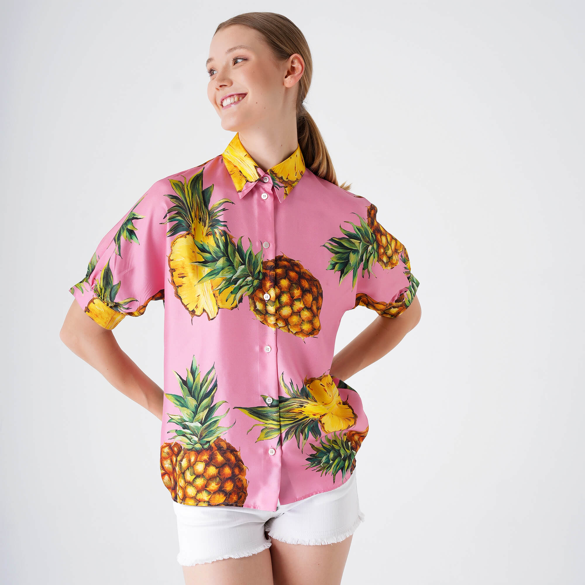 Dolce&Gabbana - Pink Pineapple Print Short Sleeved Shirt